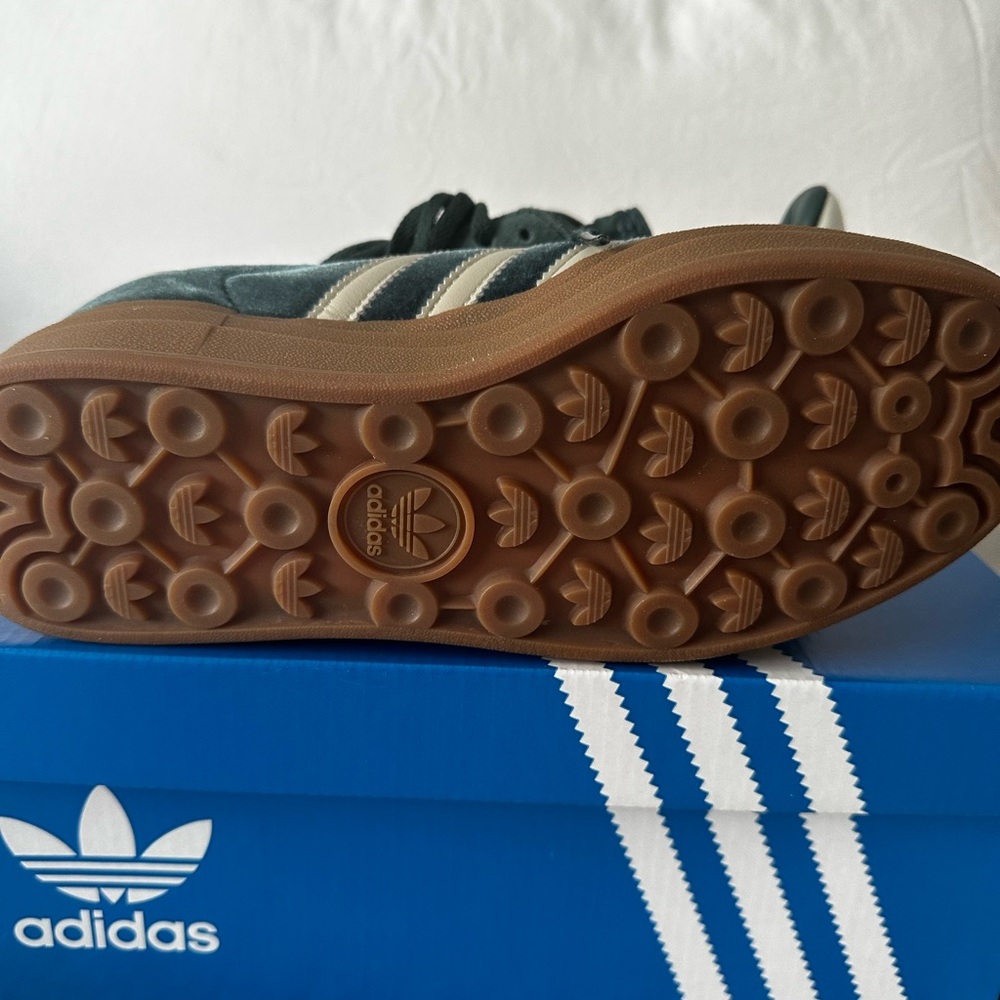 Adidas Women's Dark Green and White Platform Sneakers - Picture 2 of 3